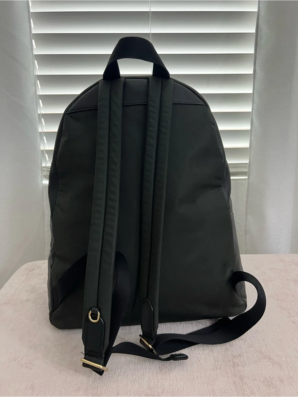 Coach Dark Brown Signature Canvas & Black Trim Backpack with Gold Hardware
